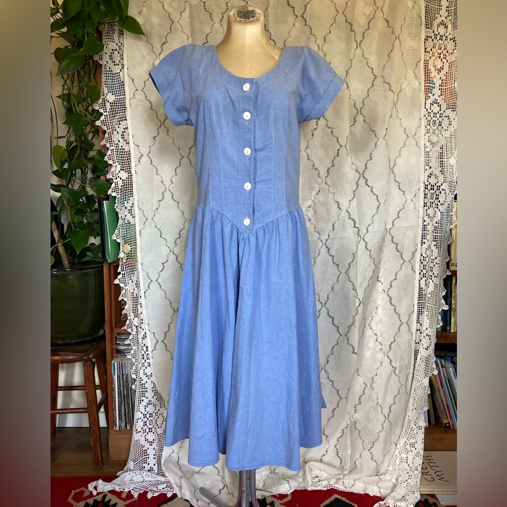 Vintage Chorus Blues Chambray 80s Cotton Summer Dress